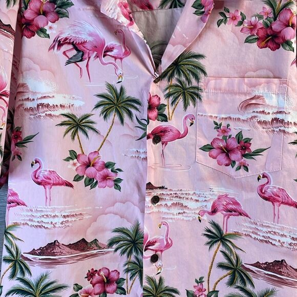 RJC Men’s Flamingo Hawaiian Tropical Pink Button Up Shirt Made In Hawaii Size XL - Picture 6 of 11